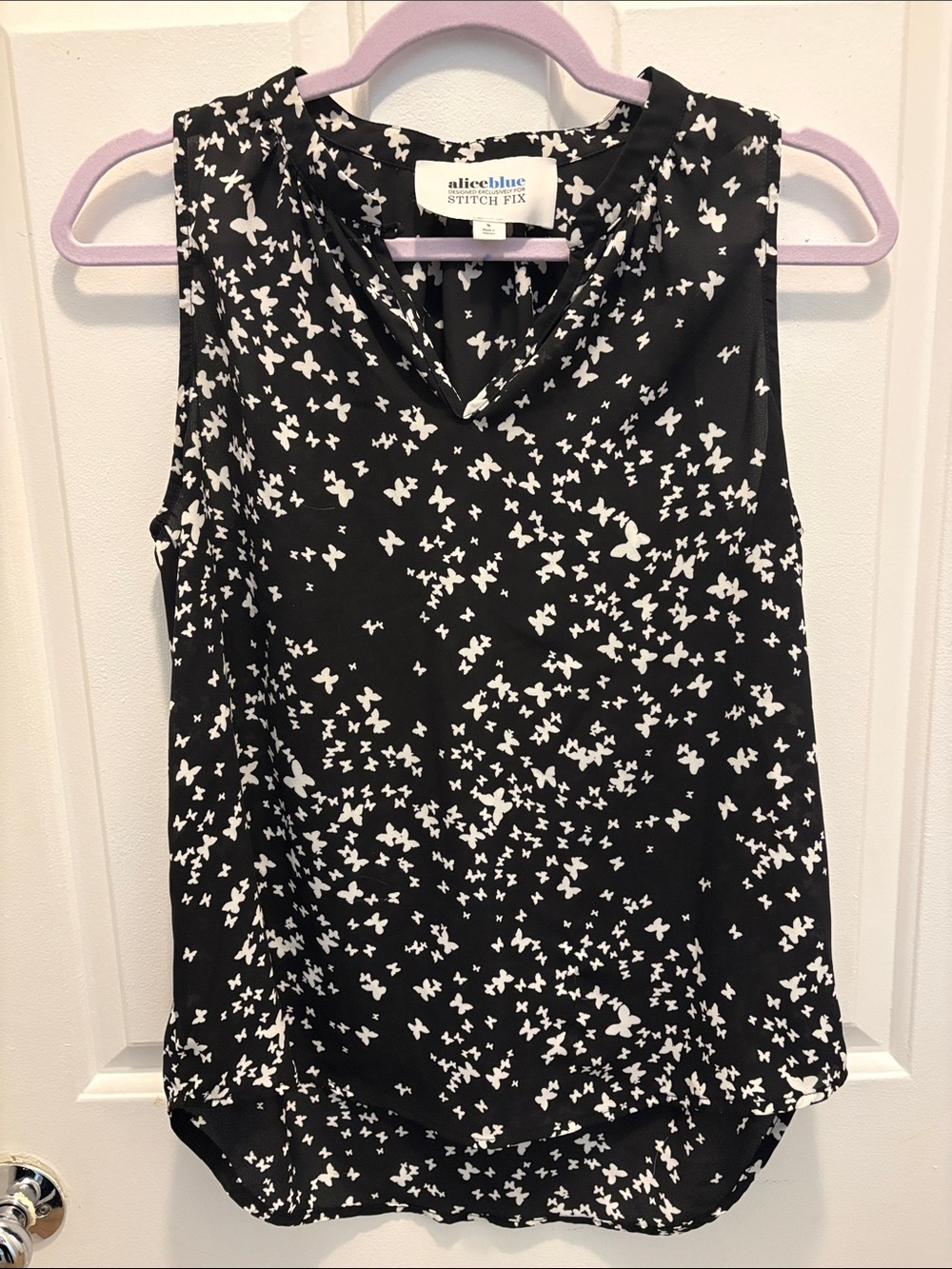Alice Blue Black and White Sleeveless V-Neck Butterfly 🦋 Top